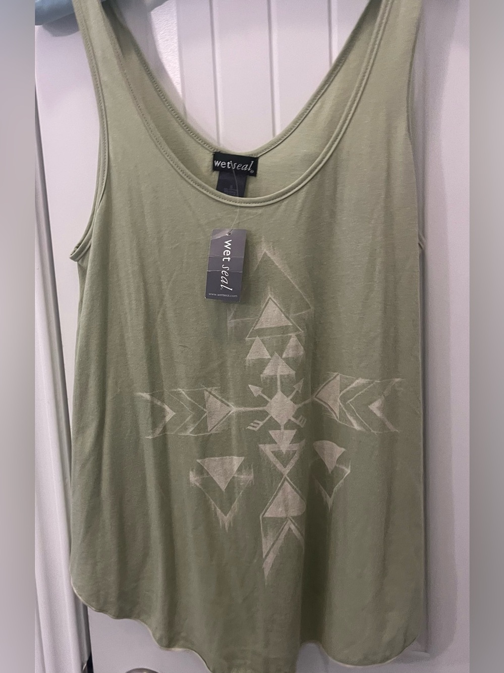 Wet Seal Rare Olive Sage Green Aztec Graphic Tank Y2K Small New With Tags